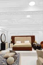 Luxury modern upholstered bedroom furniture set with dresser and mirror