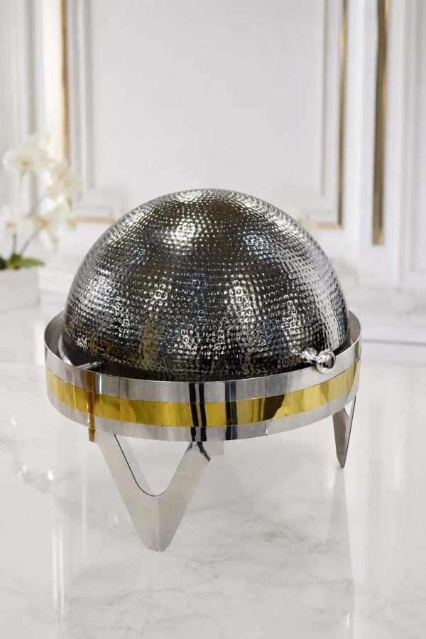 Luxury stainless steel roll top chafing dish with hammered dome lid