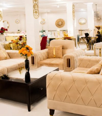 Luxury velvet sofa set for modern living room with cream upholstery