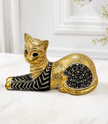 Luxury Egyptian cat statue with gold and black decorative finish