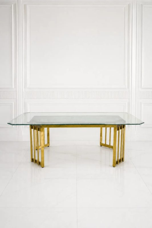 Modern glass center table with gold stainless steel frame for living room