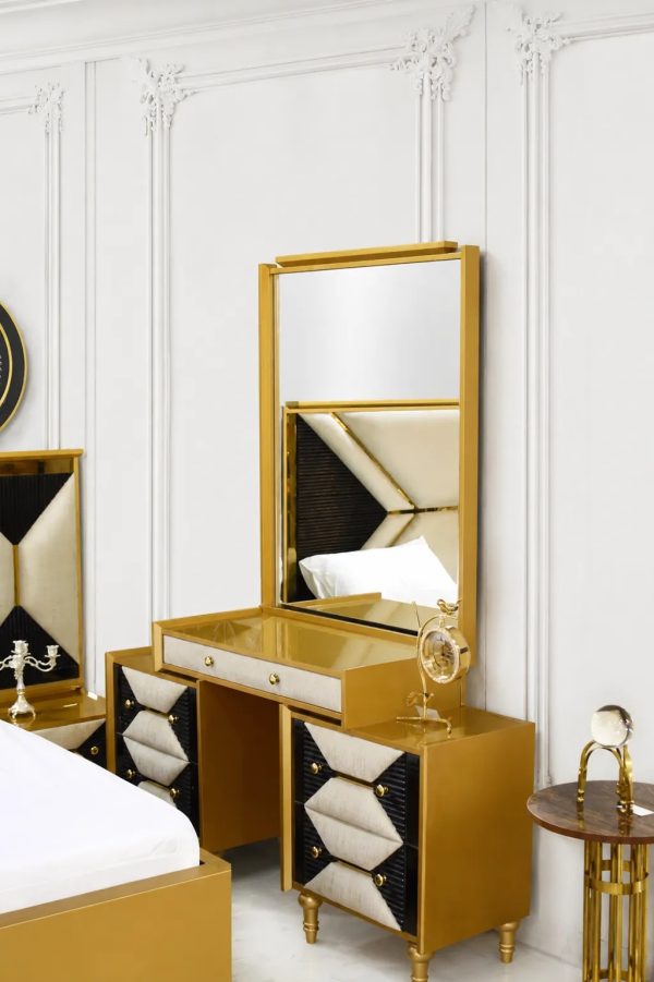 Luxury gold dressing table with mirror and storage drawers