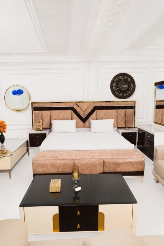 Modern luxury bedroom furniture set with king size bed and dressing table