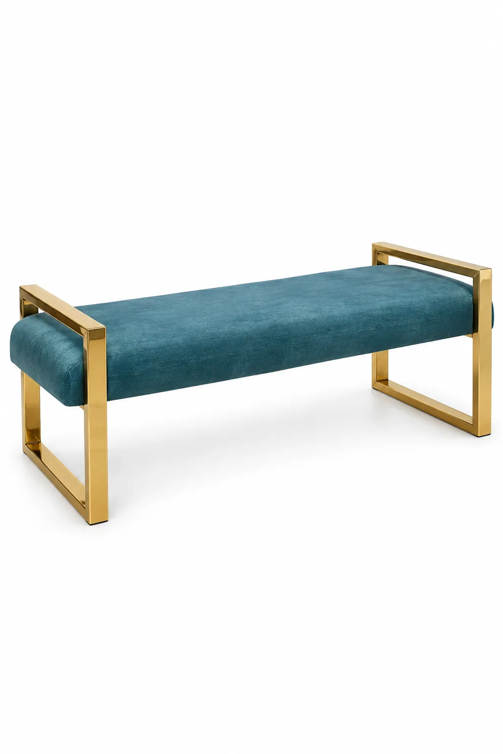 Luxury Blue Velvet Bench with Gold Metal Frame Luxury blue velvet bench with gold metal frame for modern home décor