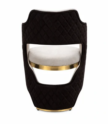 Luxury black quilted accent chair with cream upholstered seat and elegant gold trim